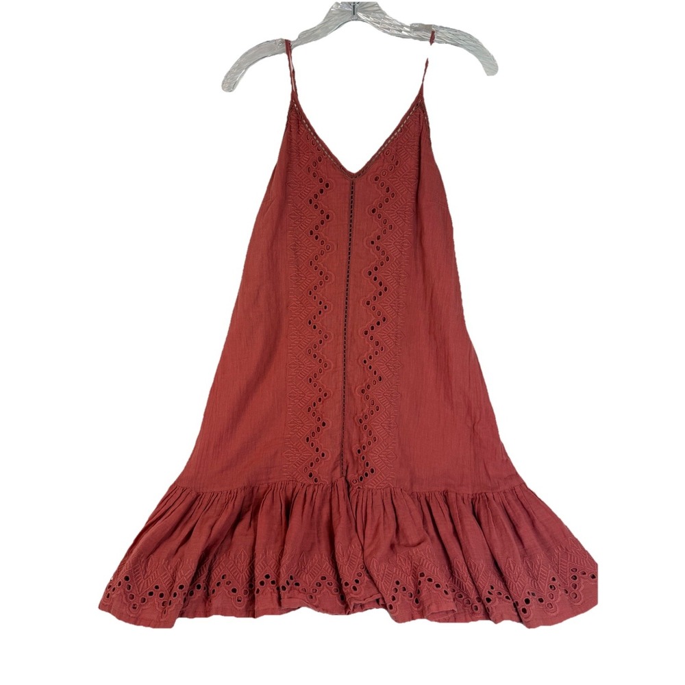 House of Harlow Boho Eyelet Mini Dress Coral Cotton Festival M Resort Beach